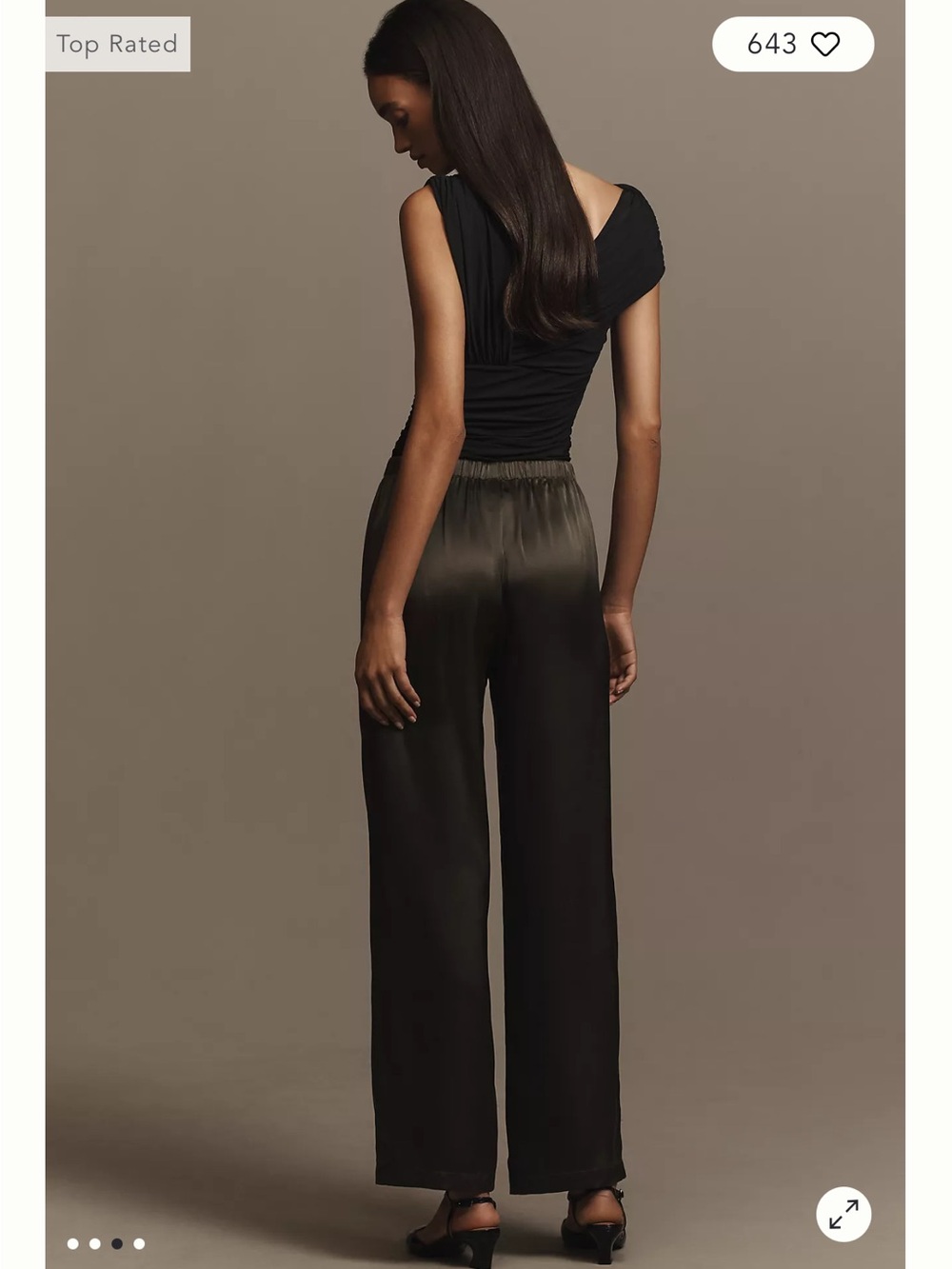 Reformation Olina Silk Pants - Olive Green - Picture 3 of 7